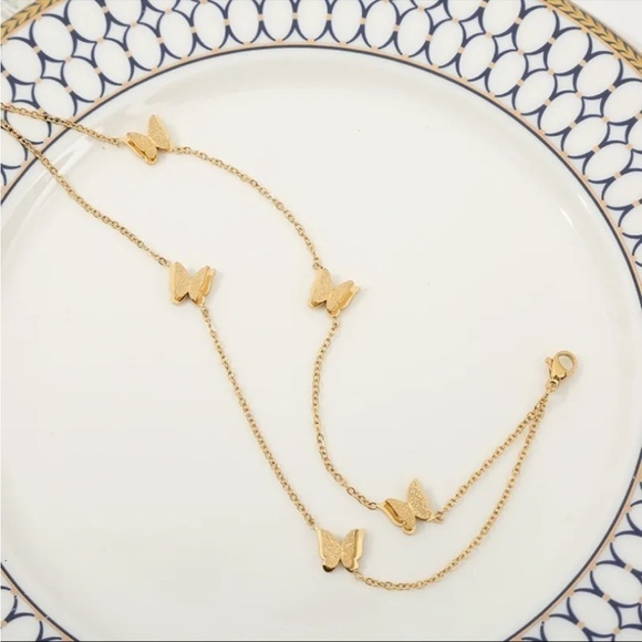 NEW Gold Plated Chain Double Butterfly Anklet Ankle Bracelet - Picture 8 of 9